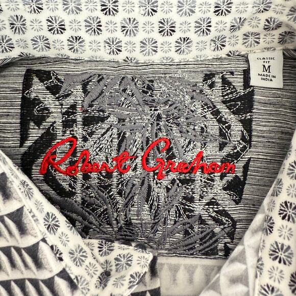 Robert Graham Woven Button Front Long Sleeve Shirt THE FRANCIS Geometric Grey  M - Picture 3 of 10
